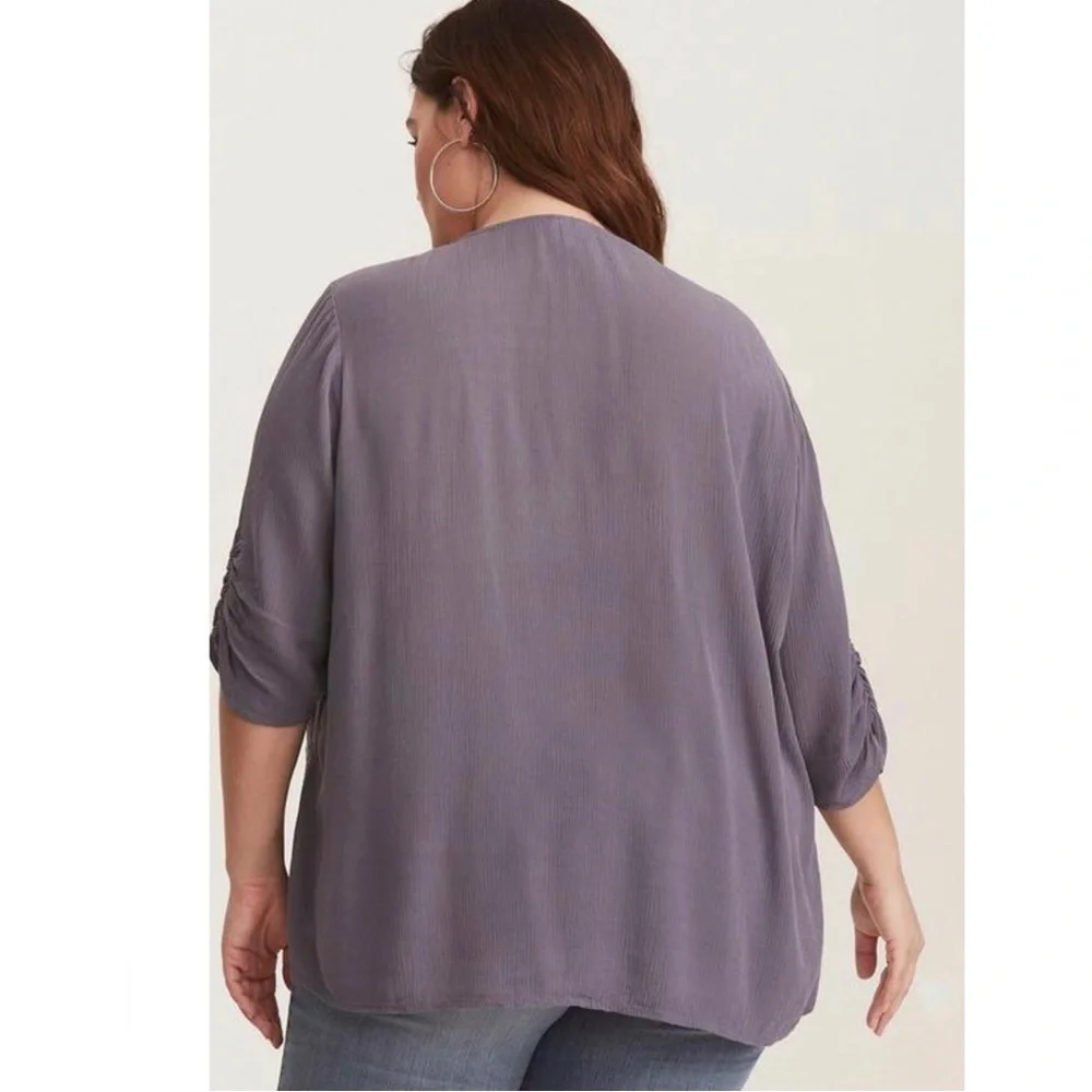 Torrid Grey Gauze Lace Inset Tie Front‎ Blouse